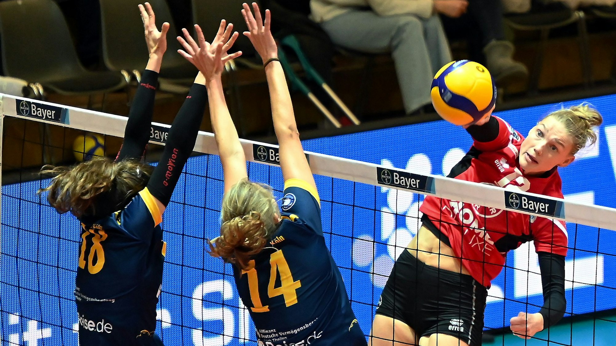 16.12.2023, Volleyball-Bayer Volleys-DSHS Köln
rechts: Laurine Vinkesteijn (Bayer)
Foto: Uli Herhaus