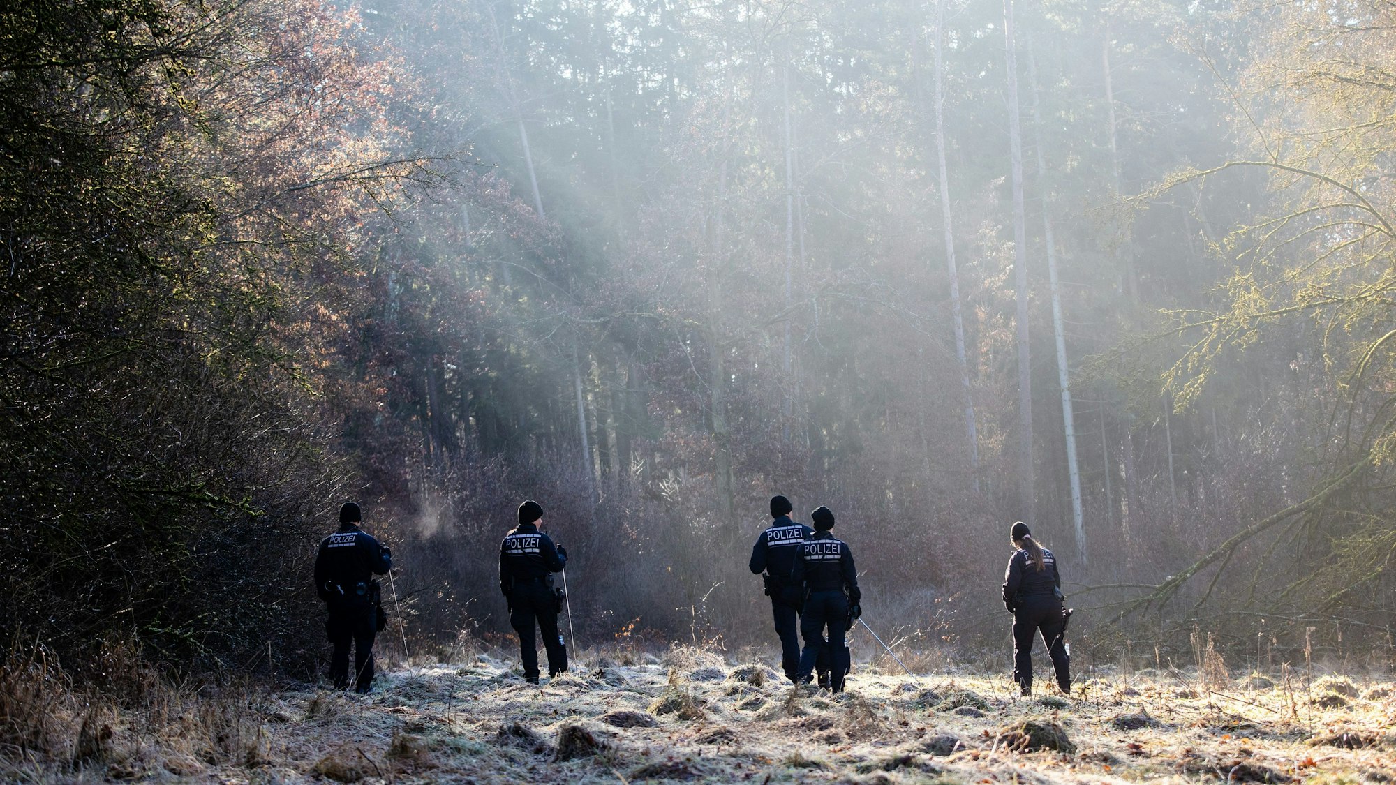 Einheiten der Polizei suchen in einem Waldstück nach einem zweijährigen Kind, das seit Sonntagabend vermisst wird.