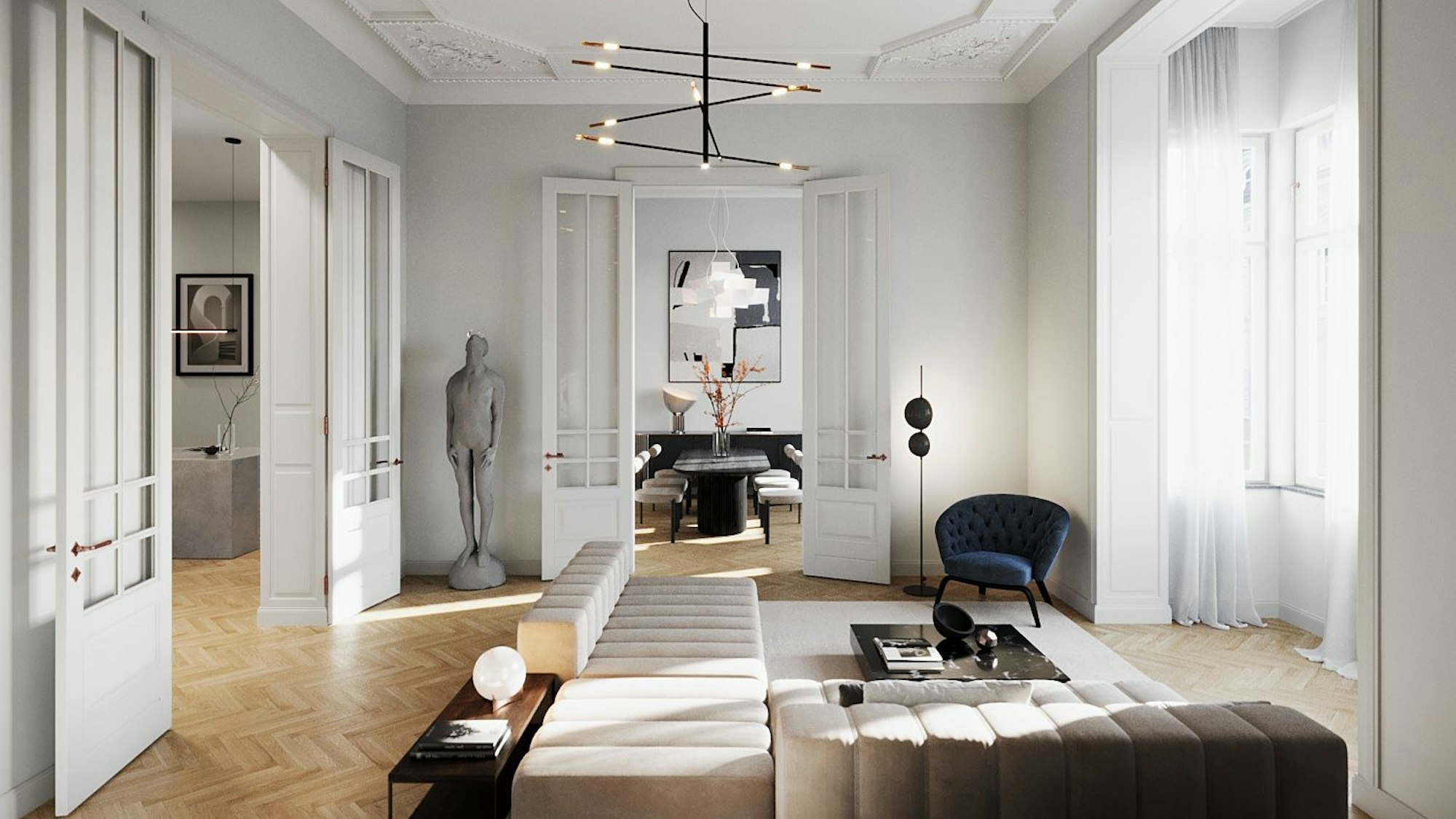 Eine helle Altbauwohnung im Belgischen Viertel mit vier Meter hohen Decken und Fischgrät-Parkett.