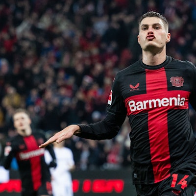 Leverkusens Torschütze Patrik Schick jubelt nach seinem Treffer zum 2:0.