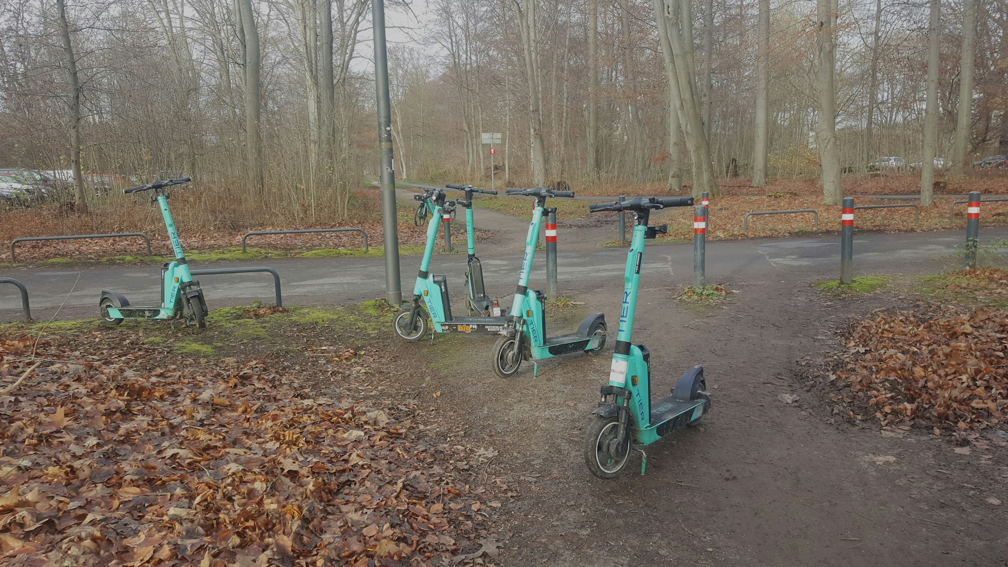 Immer wieder werden E-Roller mitten auf dem Gehweg abgestellt.