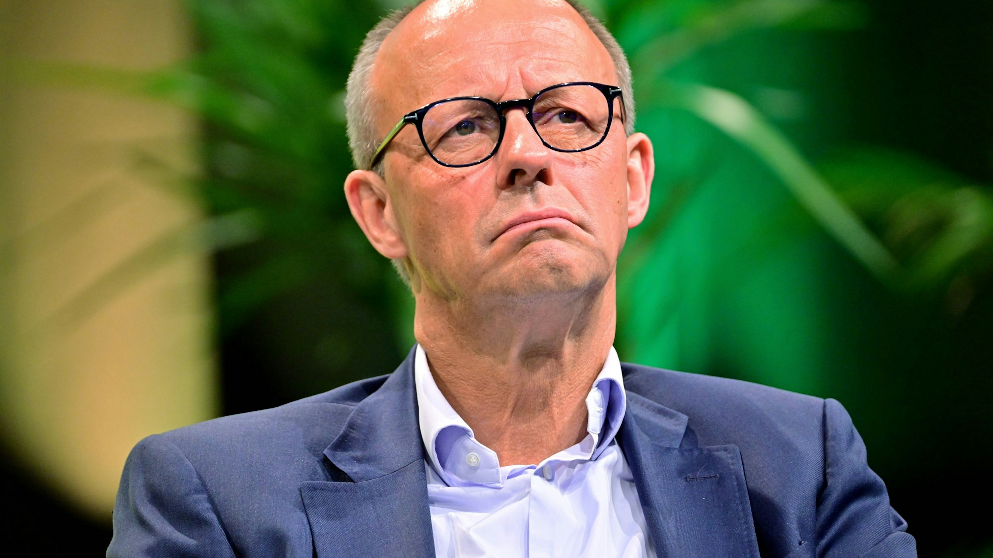 Friedrich Merz hier nicht mit Tanne, sondern mit Palme im Hintergrund