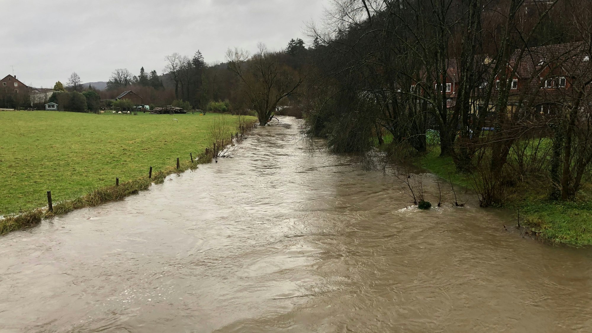 Die Gewässer in Rhein-Berg - wie hier die Sülz bei Untereschbach - sind fast überall über die Ufer getreten.