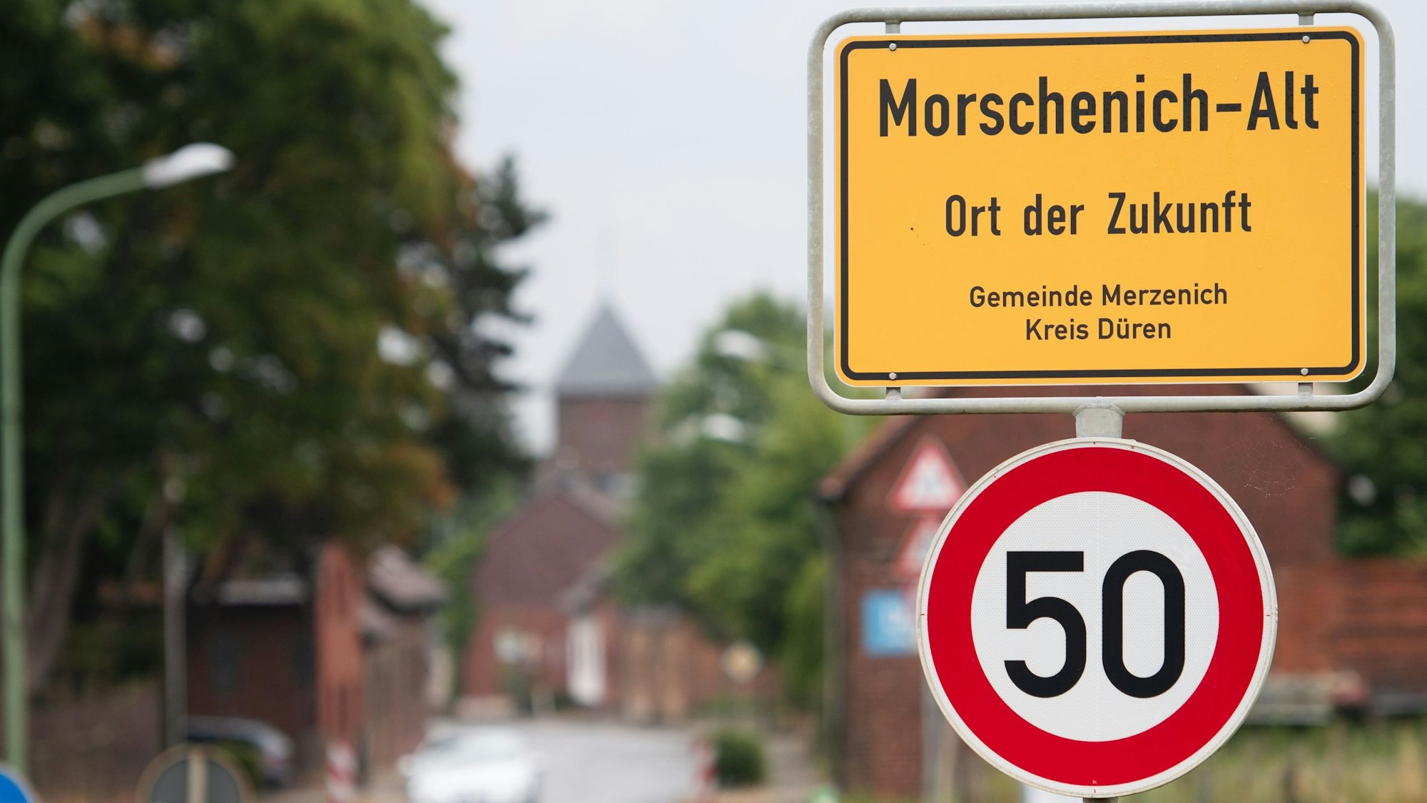 Das Ortseingangsschild von Morschenich-Alt.