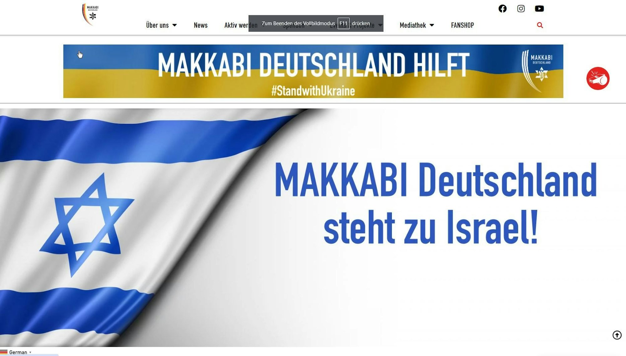 Screenshot der webseite Makkabi Deutschland