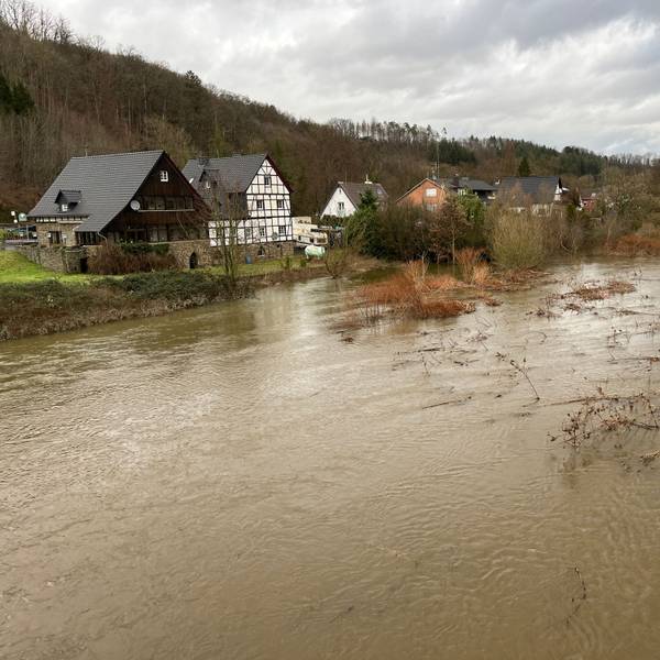 Hochwasser an einem Fluss.