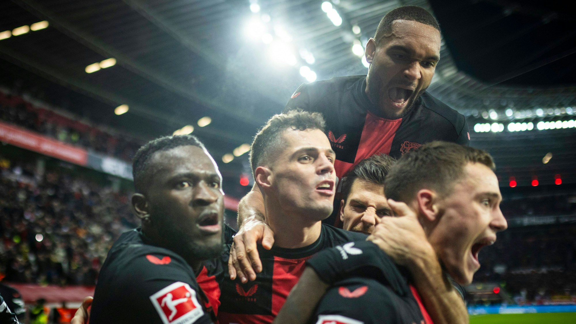 Wollen mit Leverkusen Titel gewinnen: Victor Boniface, Granit Xhaka, Jonathan Tah, Jonas Hofmann und Florian Wirtz.