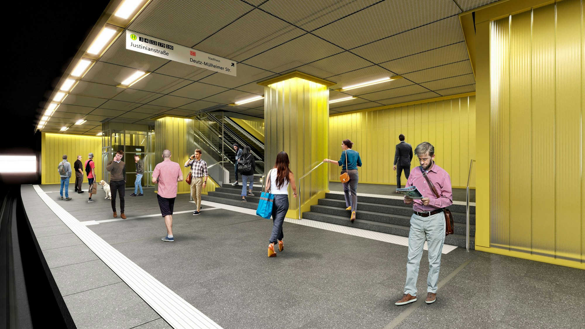 Visualisierung der Stadtbahn-Gleisebene der Haltestelle Deutz/Messe