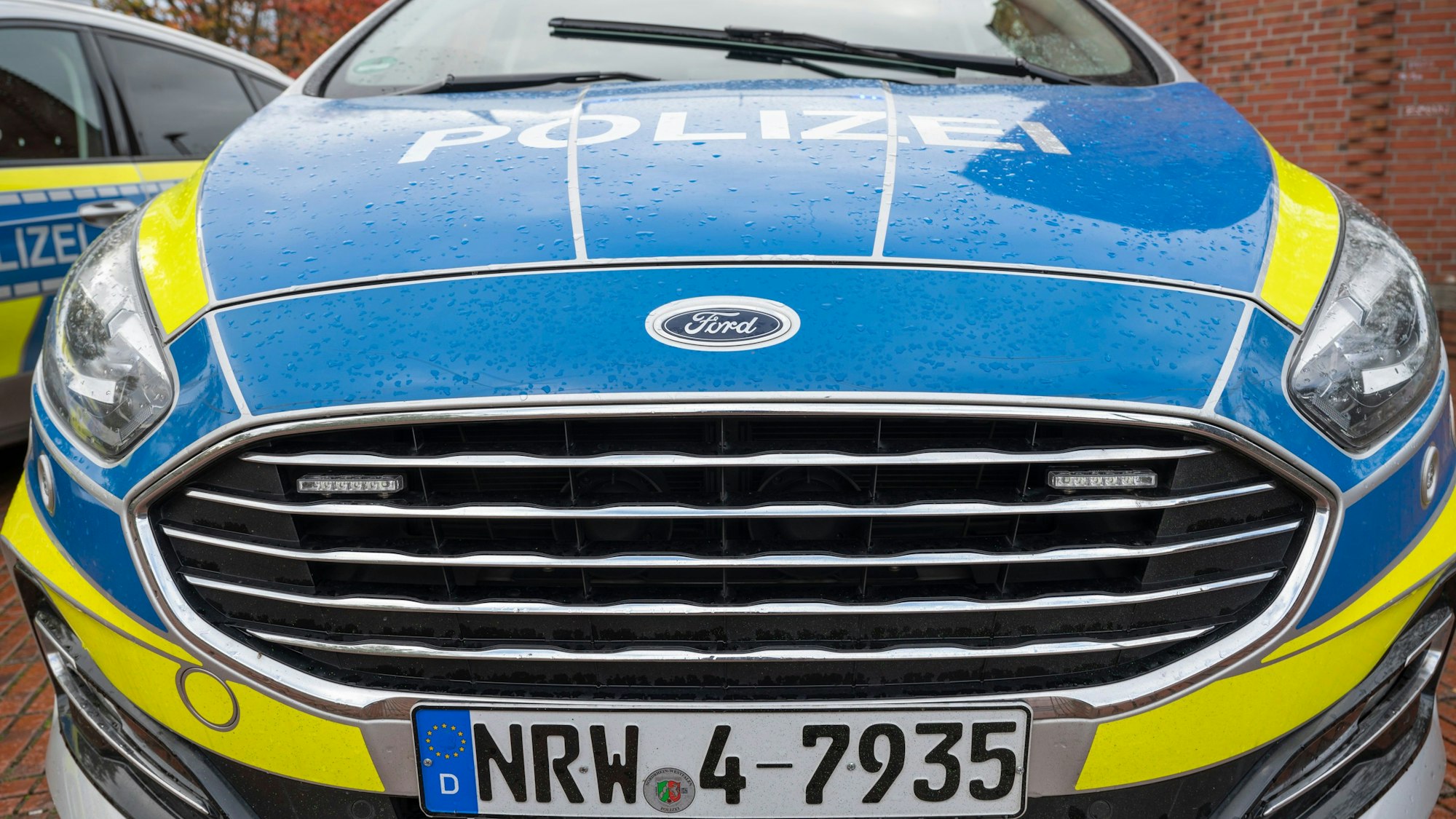 Ein Streifenwagen der Polizei von vorne.