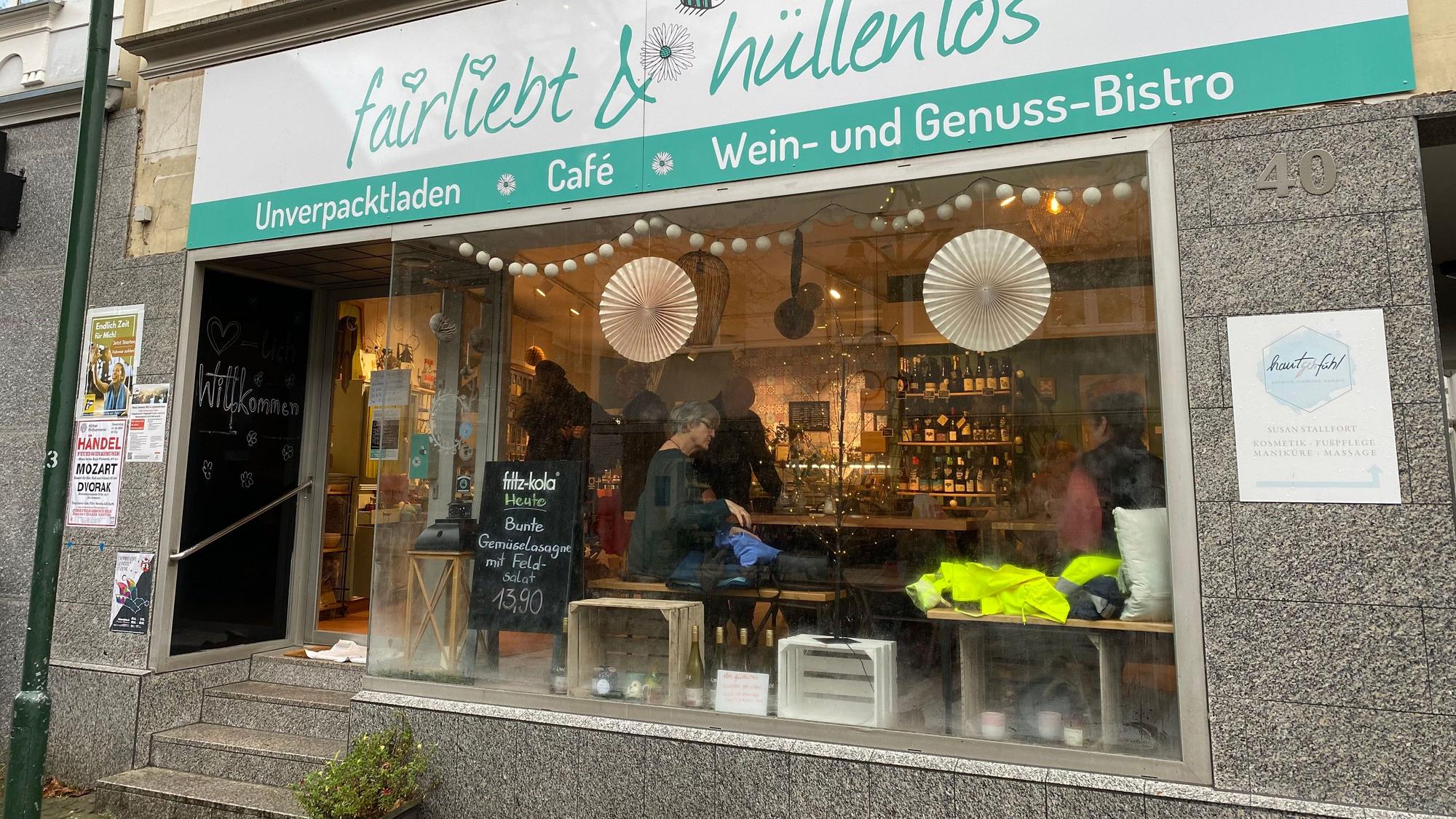 Das Schaufenster eines Unverpackt-Ladens in Schlebusch