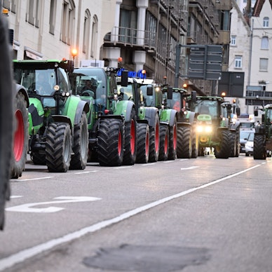 Ein Demonstrationszug von Bauern.