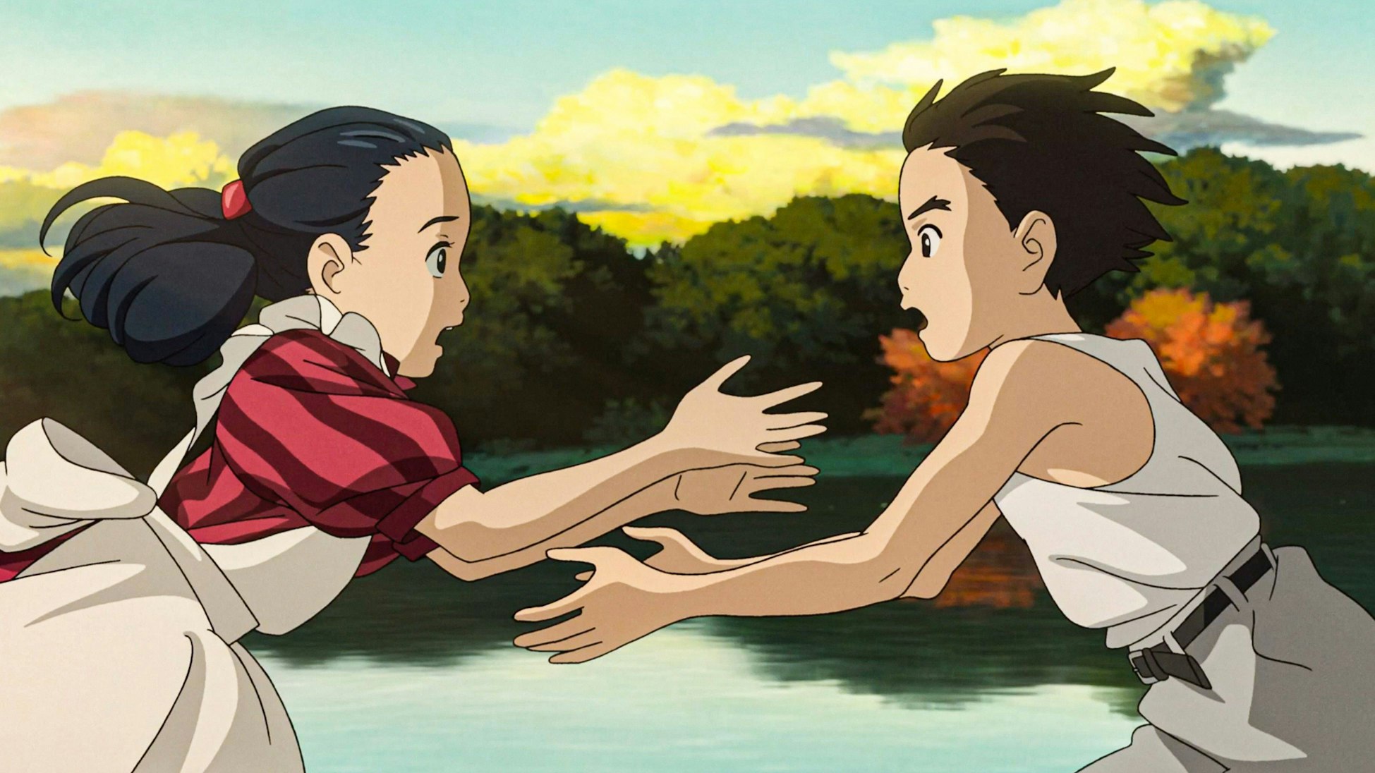 Der Junge und der Reiher Japan. Eine Szene aus dem neuen Toho-Film: The Boy and the Heron 2023. Ein kleiner Junge namens Mahito, der sich nach seiner Mutter sehnt, wagt sich in eine Welt, die von den Lebenden und den Toten geteilt wird. Dort hat der Tod ein Ende, und das Leben findet einen neuen Anfang. Eine halb-autobiografische Fantasie aus dem Kopf von Hayao Miyazaki.