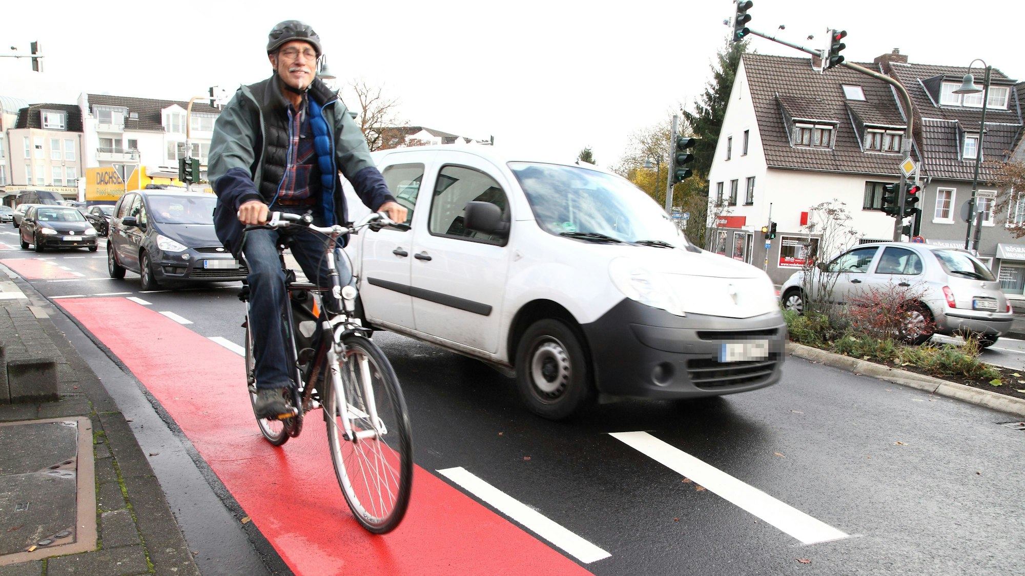 Testfahrt der Radwege Innenstadt Rösrath und Sülztalplatz mit Klaus Hasbron-Blume und Heiner Mersmann.
