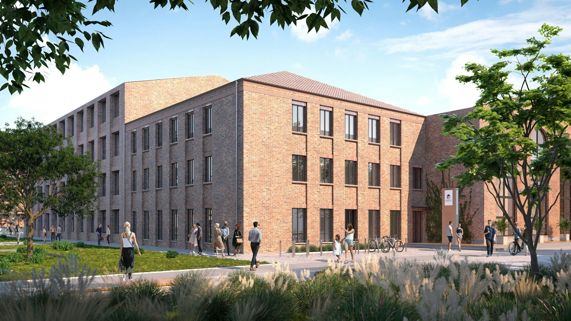 Eine Animation zeigt die Cube Factory in der Neuen Bahnstadt Opladen