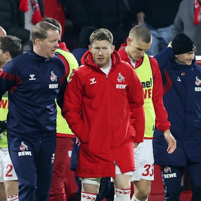 FC-Trainer Timo Schultz und Kapitän Florian Kainz nach dem Spiel gegen Heidenheim.