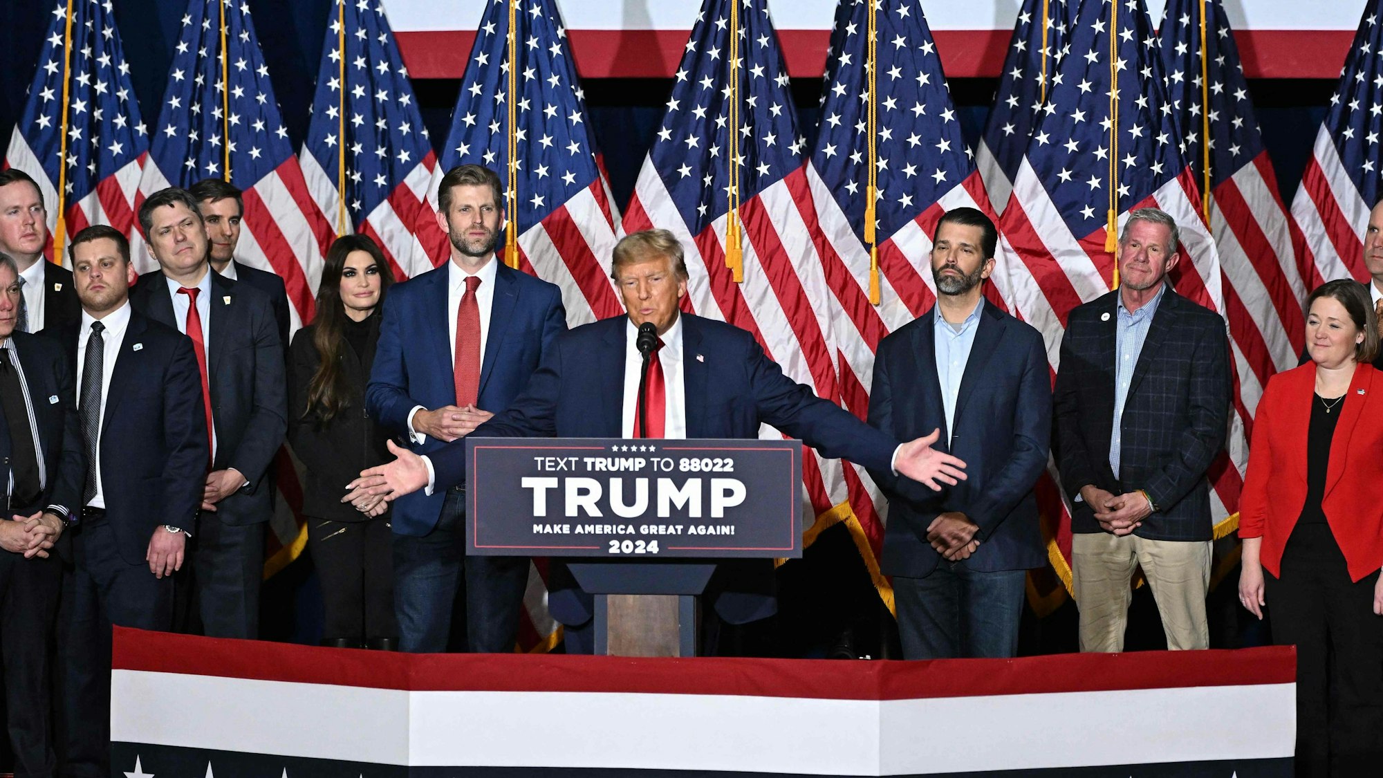 Donald Trump bei einer Wahlparty in Des Moines, Iowa