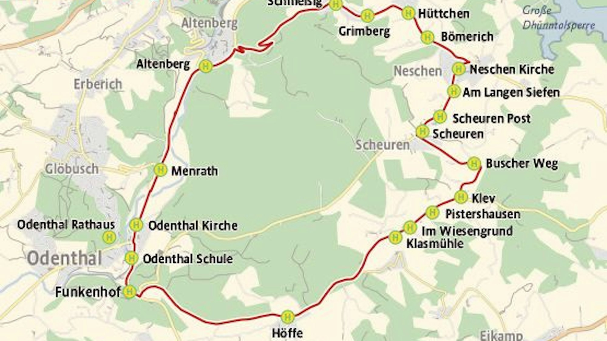 Die Linienführung des Bürgerbus Odenthal