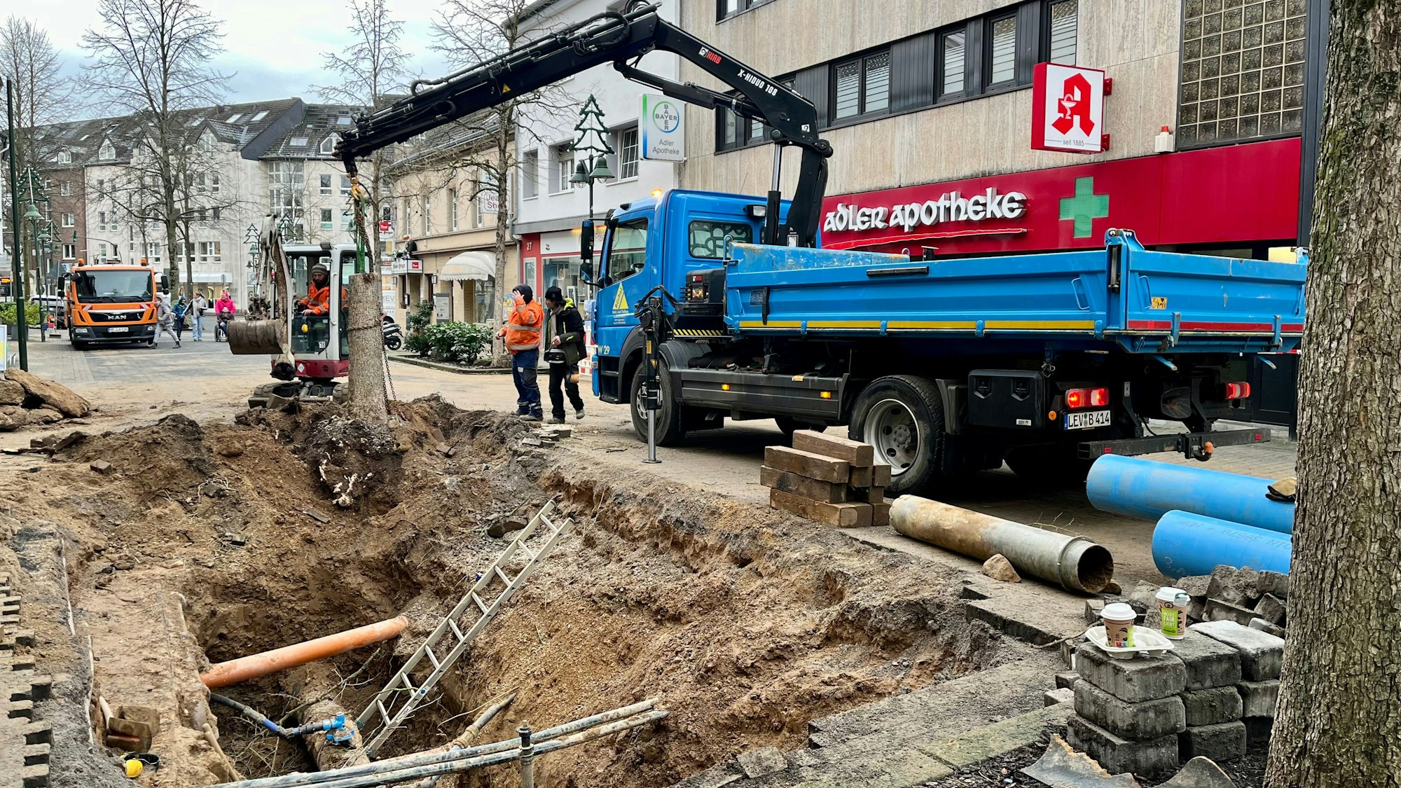 Wasserrohrbruch in der Schlebuscher Fußgängerzone