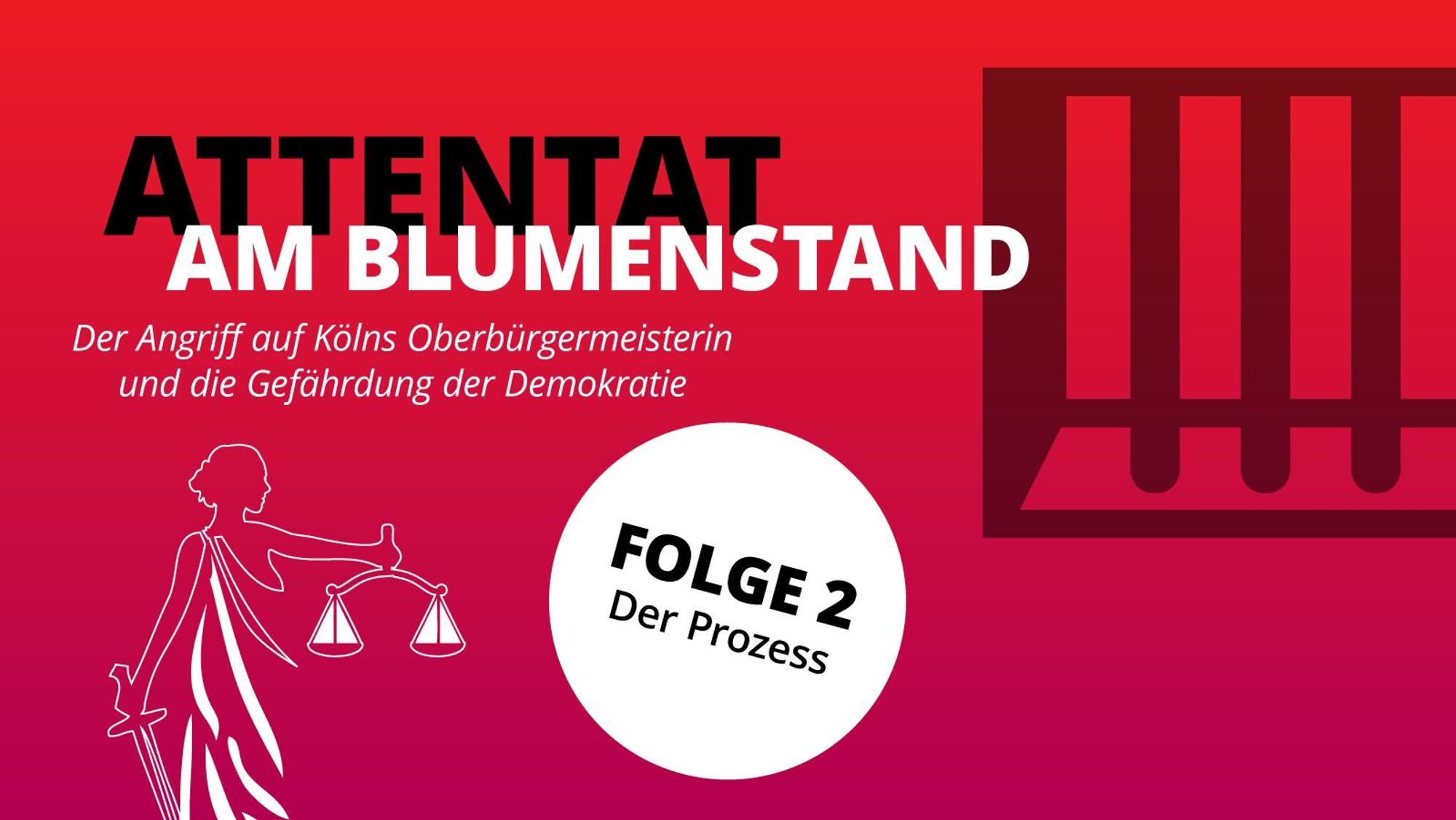 Illustration: Grafik zur zweiten Podcast-Folge, Justitia neben Gefängnisgittern