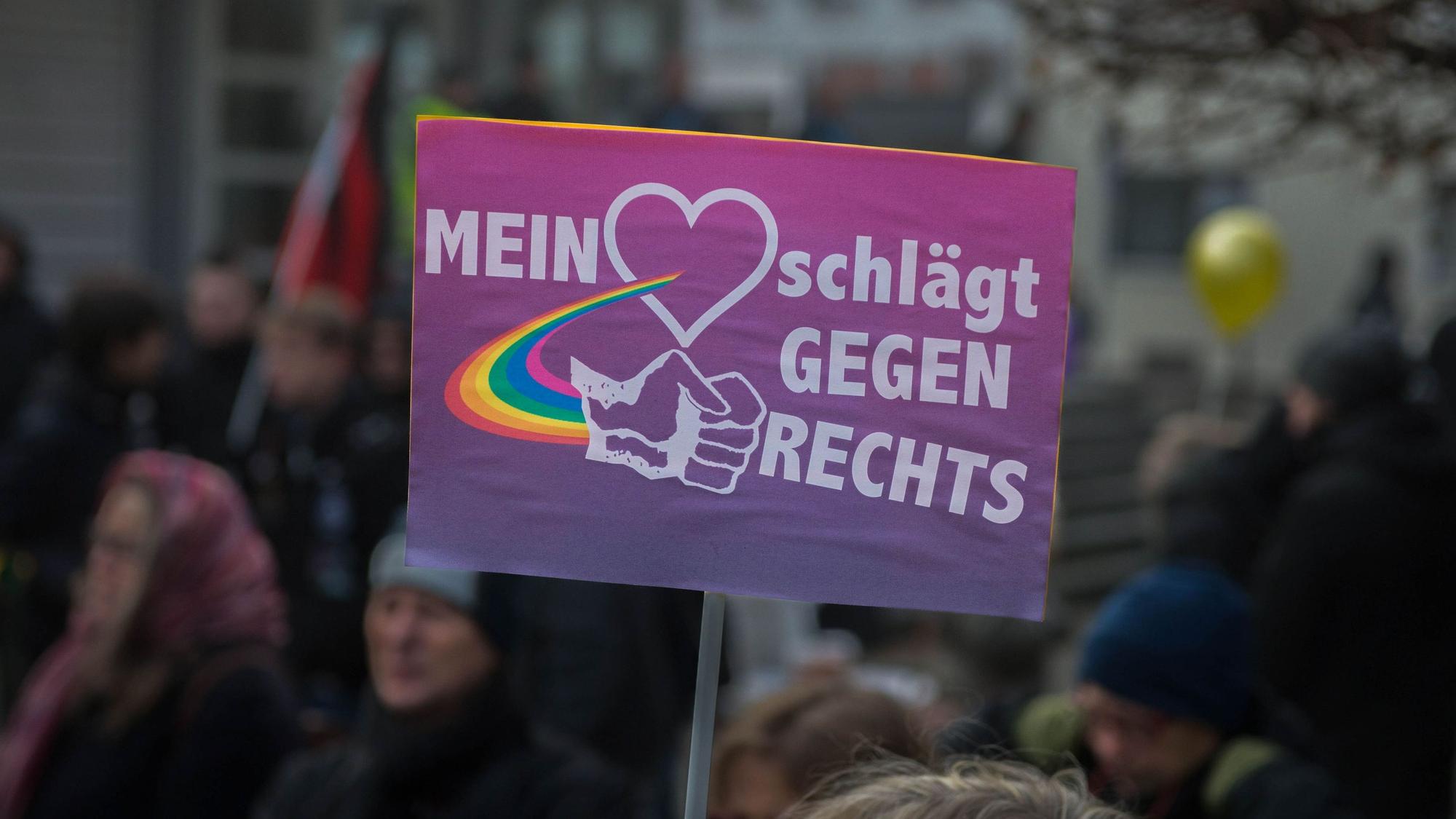 Das Bild zeigt ein Plakat während einer Demo gegen die AfD in Euskirchen.
