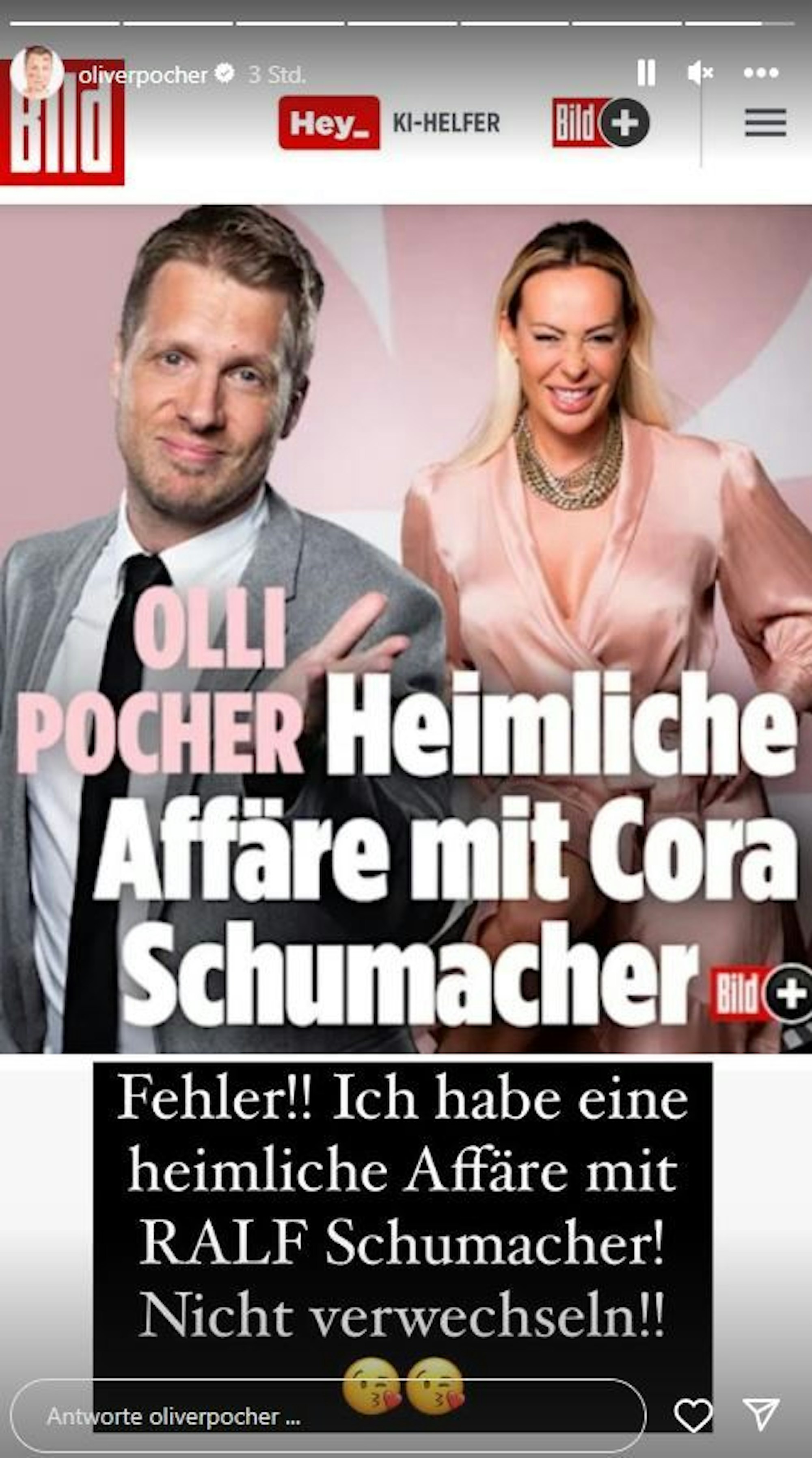 Der Screenshot von Oliver Pochers Instagram-Story zeigt seine Reaktion auf die Schlagzeile der „Bild“-Zeitung.