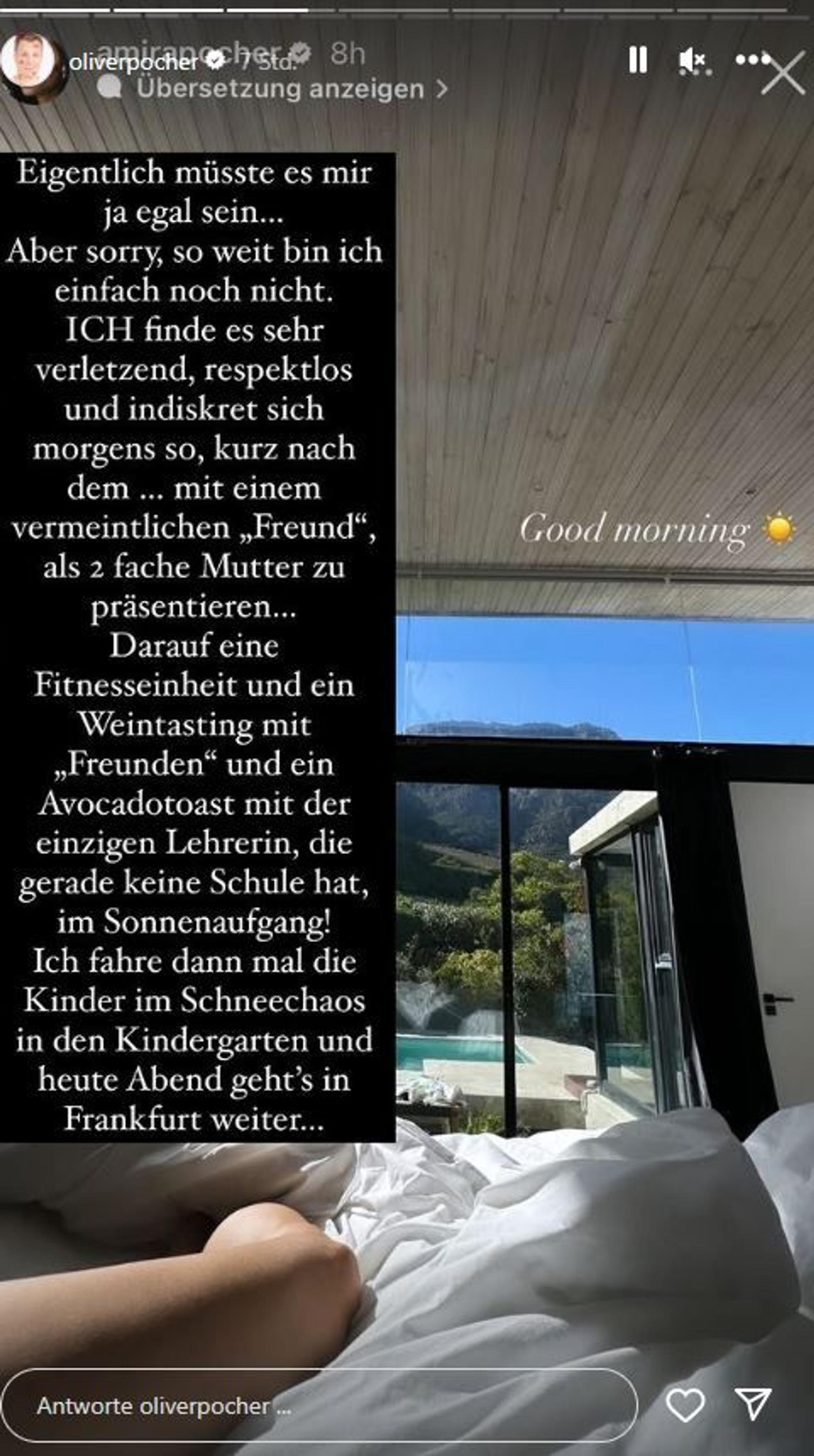 Der Screenshot von Oliver Pochers Instagram-Story zeigt den Seitenhieb gegen Noch-Ehefrau Amira Pocher.