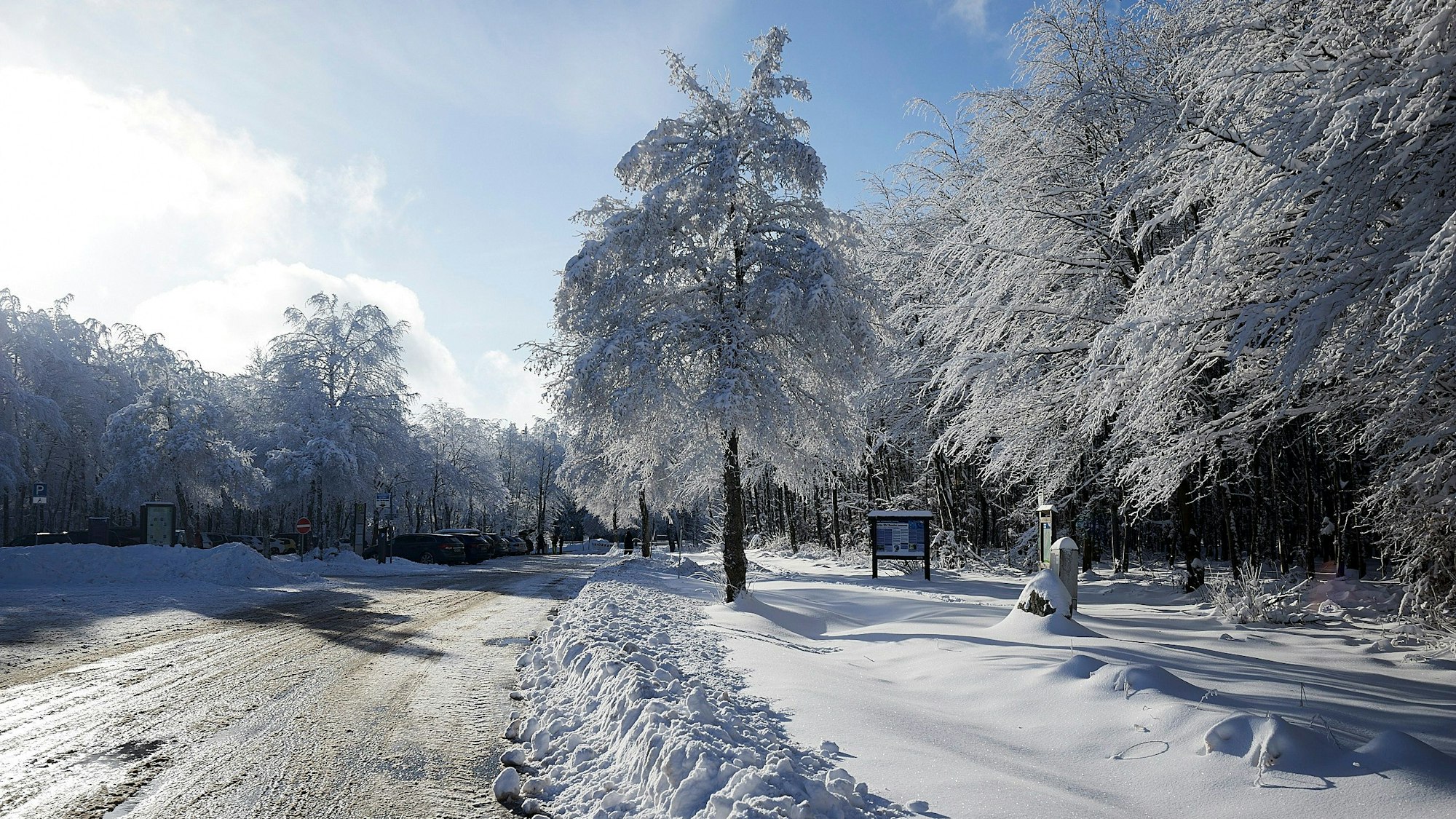 Der Schnee liegt hoch, der Himmel ist blau – das Foto zeigt eine Winteridylle.