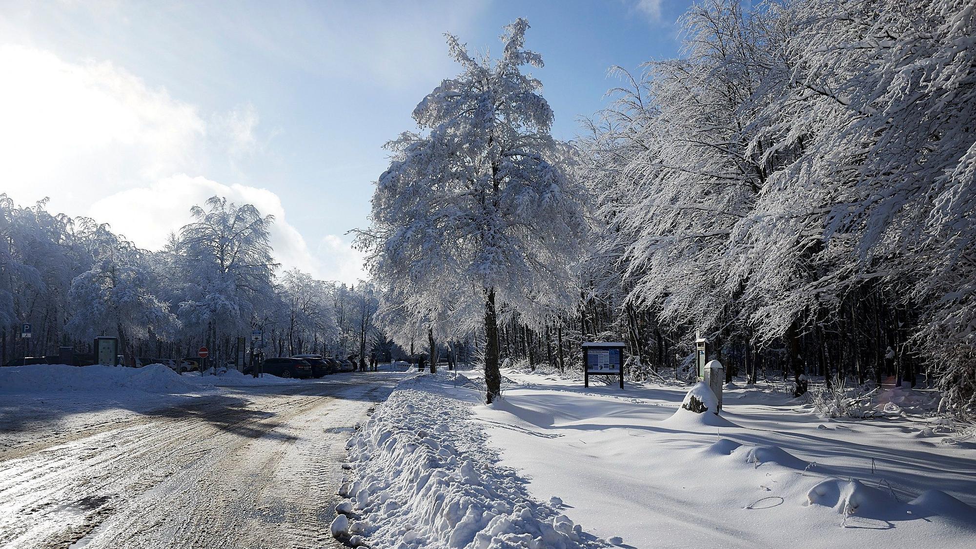 Der Schnee liegt hoch, der Himmel ist blau – das Foto zeigt eine Winteridylle.