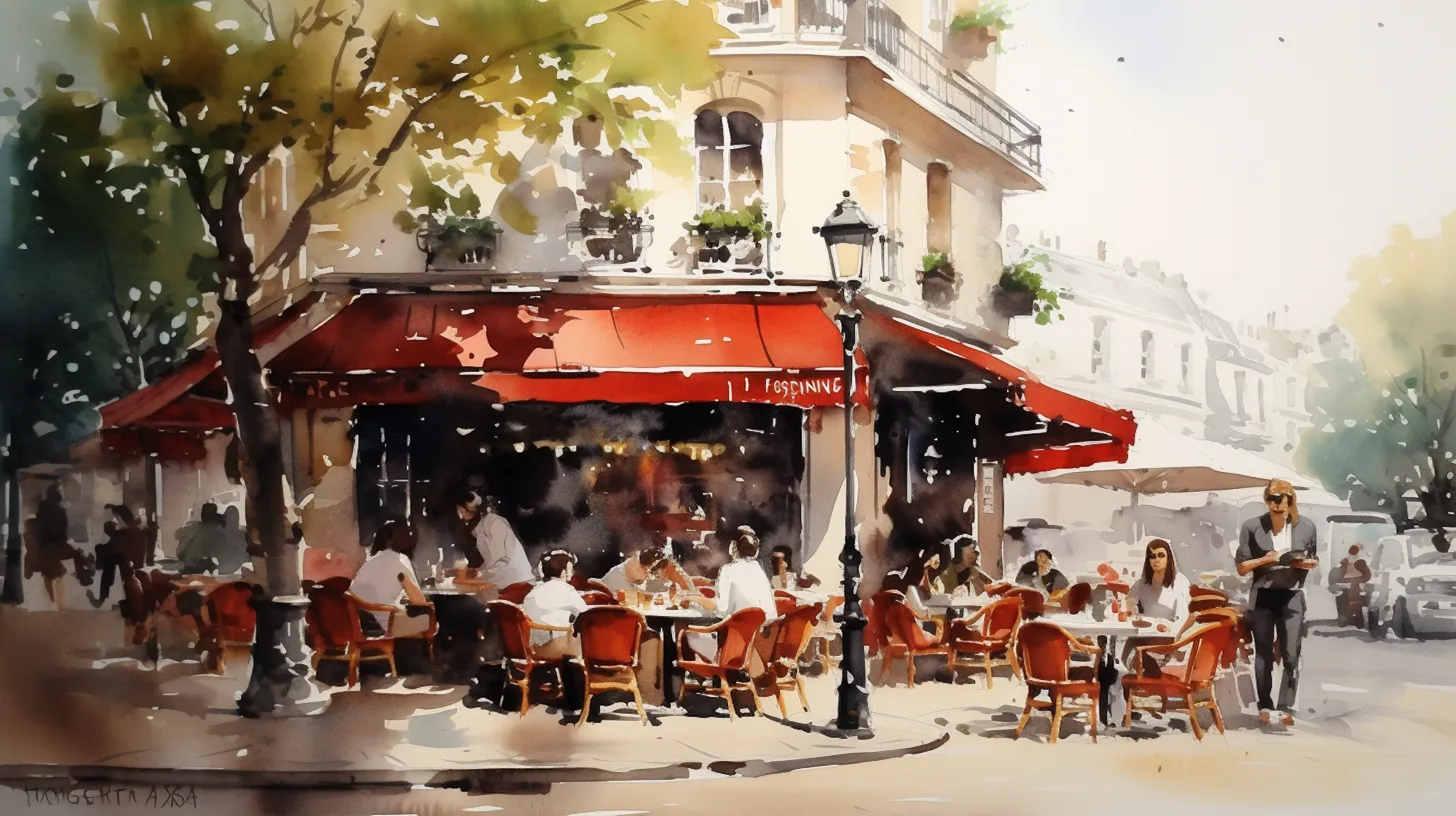 Illustration: Bistrot im Pariser Stil