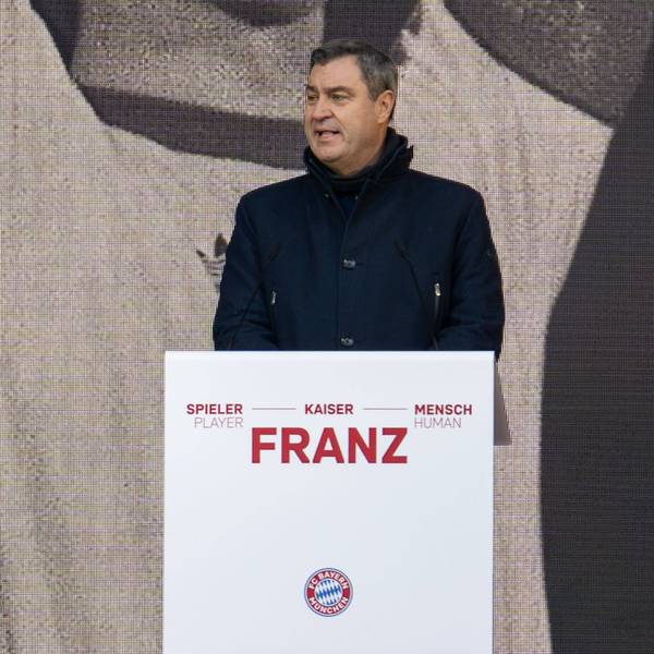 Bayerns Ministerpräsident Markus Söder CSU sprach auf der Gedenkfeier von Franz Beckenbauer über dessen Bedeutung.