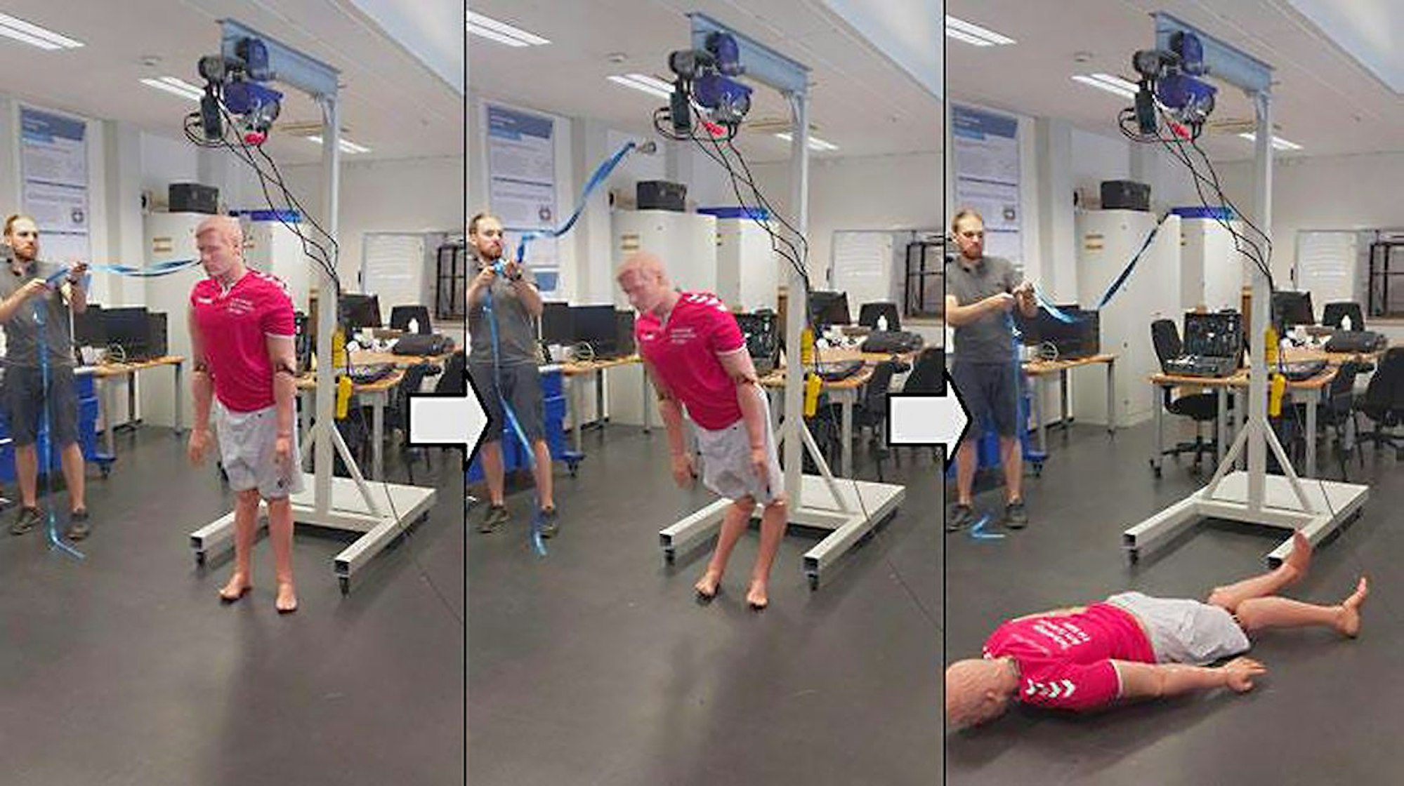 Um eine verwertbare Datenmenge zu haben, führte das Team über 1000 realitätsnahe Stürze mit einem Dummy aus.