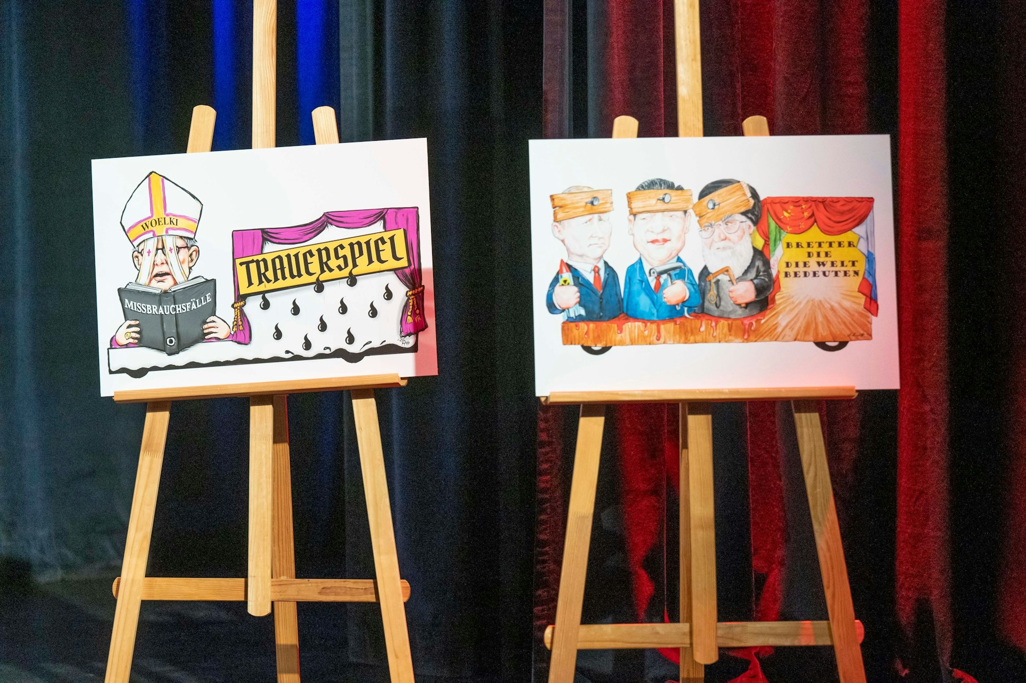 Persiflagen von Woelki und Wladimir Putin, Xi Jinping und Ali Chamenei.