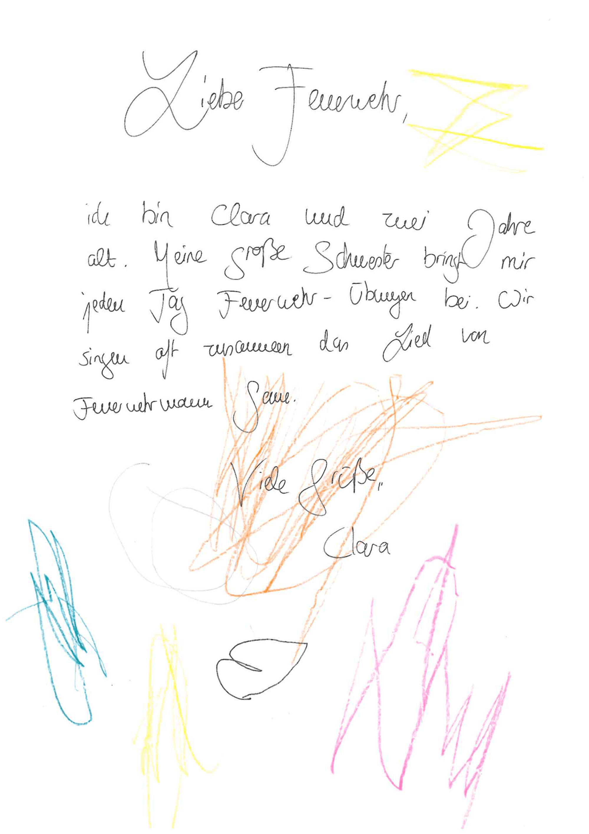 Claras Fanbrief an die Feuerwehr.
