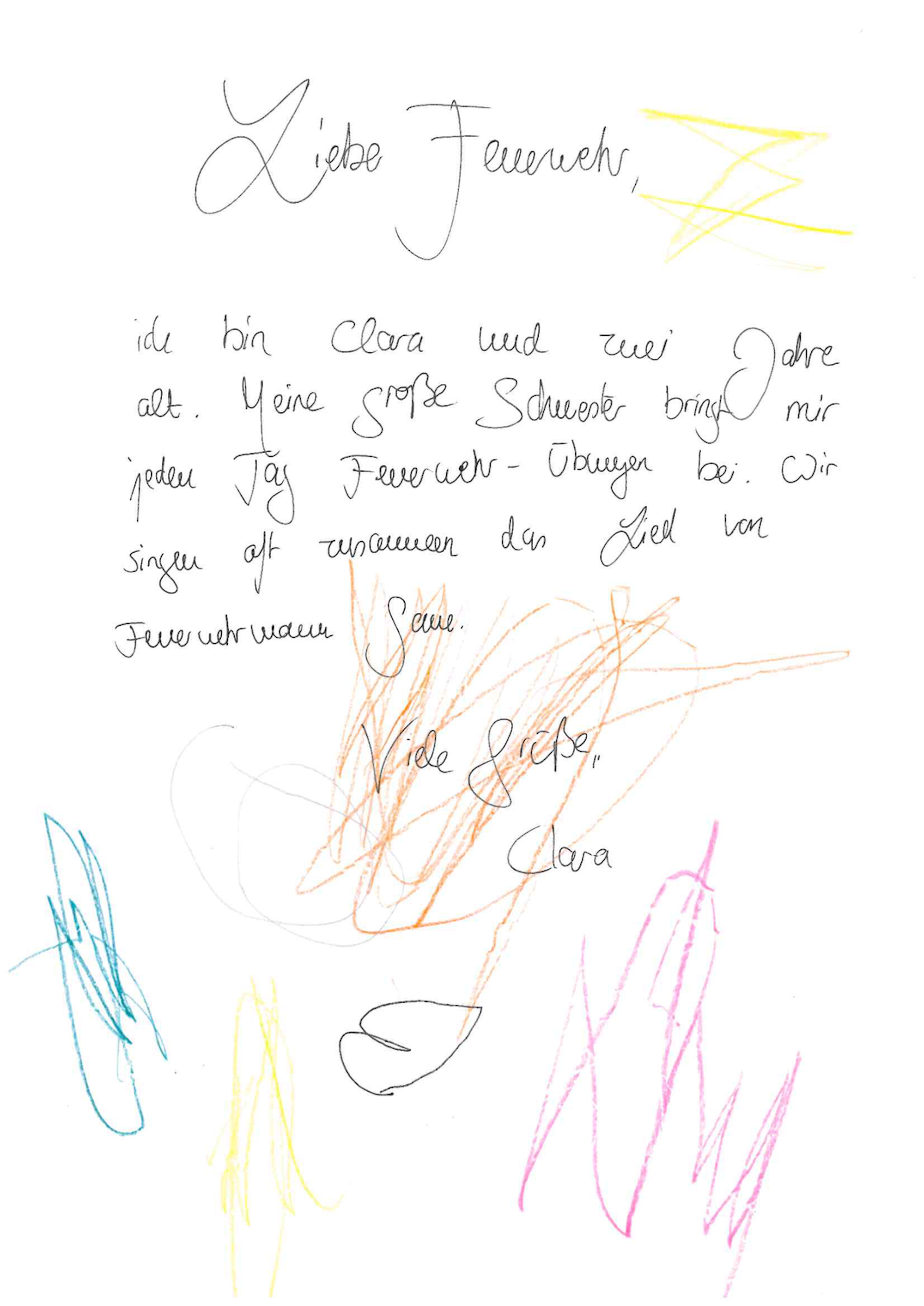 Claras Fanbrief an die Feuerwehr.