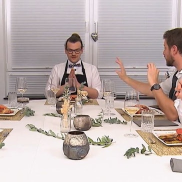 Gastgeber Marc (v.l.), Thomas und David bei „Das perfekte Dinner“ in Bonn.