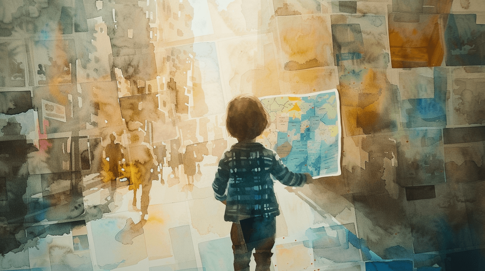 Illustration: Ein Kind schaut in eine Straßenkarte