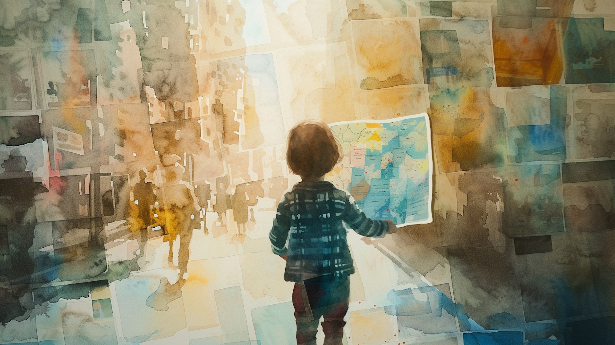 Illustration: Ein Kind schaut in eine Straßenkarte