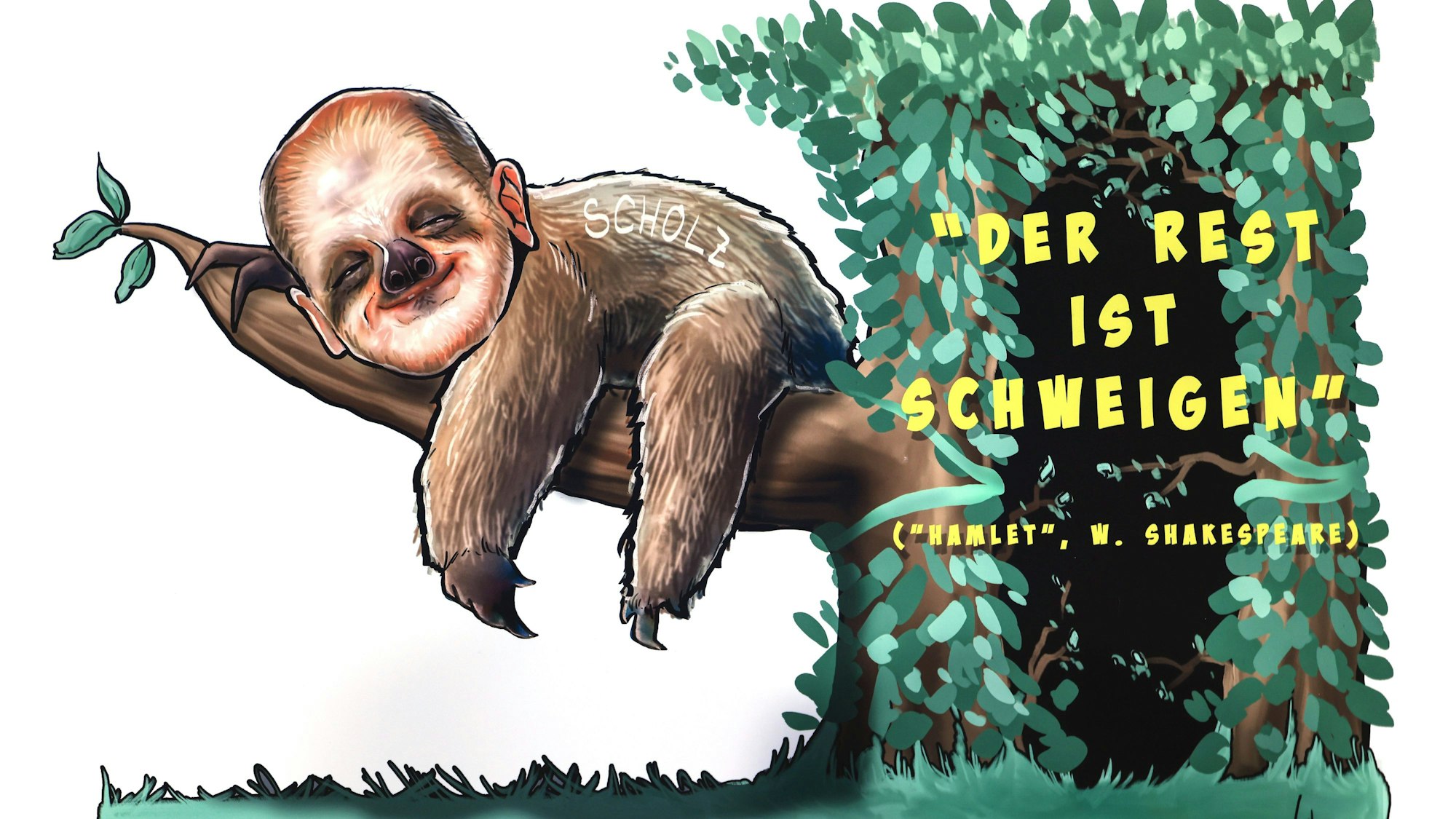 So wird Bundeskanzler Olaf Scholz im Kölner Rosenmontagszug dargestellt.