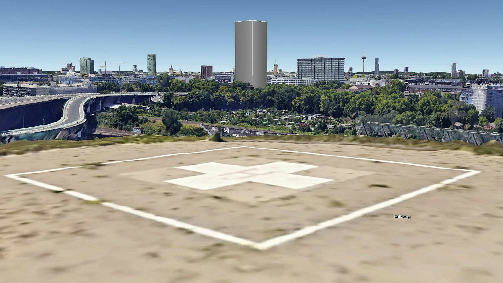 Simulation des Hochhauses mit versperrtem Domblick vom Kalkberg aus.