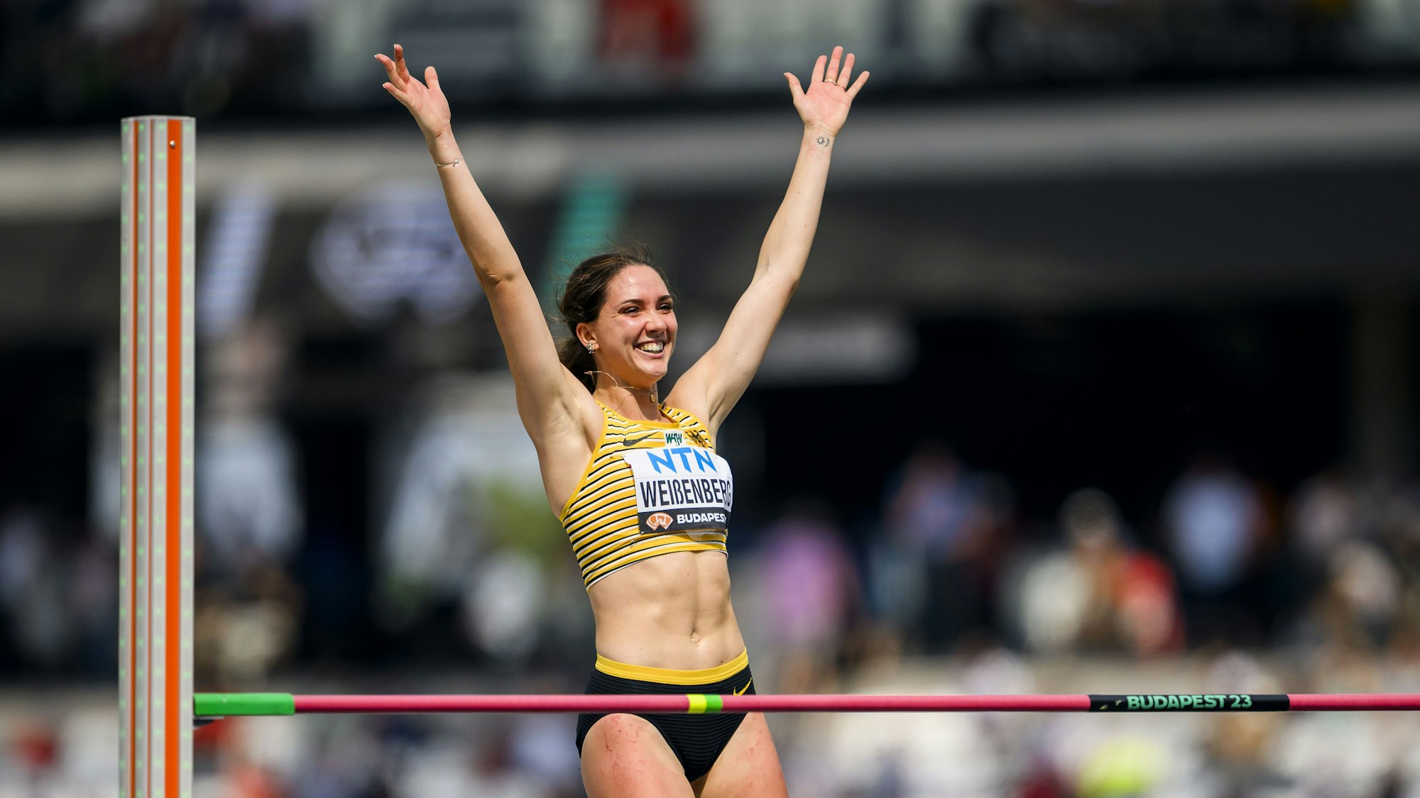 Weltmeisterschaft, Siebenkampf, Frauen, Hochsprung, im nationalen Leichtathletikzentrum: Sophie Weissenberg aus Deutschland reagiert.