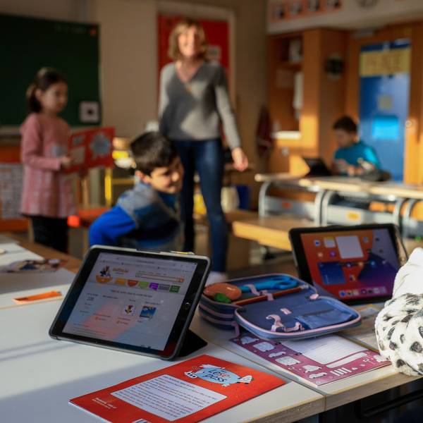 Evanthia in ihrer Löwenklasse an der Förderschule Sprache Köln-Deutz.