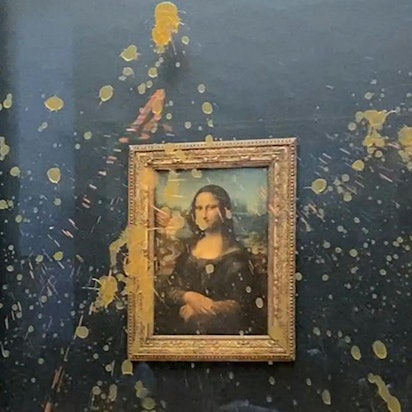 Die mit Suppe beschüttete Mona Lisa im Pariser Louvre.