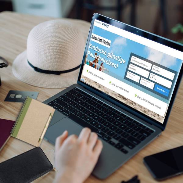 Cropped hand of woman shopping online for flight tickets on airline website with laptop. Carried out Coronavirus rapid self test, negative rapid lateral flow test device and travel essentials on table. Planning for travel. Travel during pandemic concept