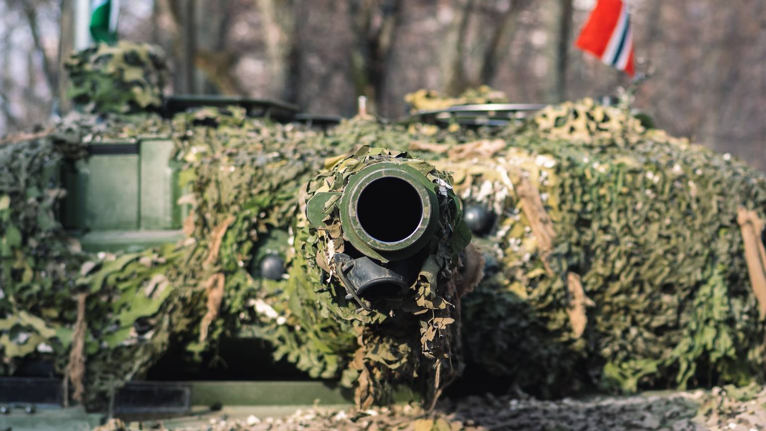 Panzerkampfwagen der norwegischen Armee mit Kanone und Tarnanstrich.