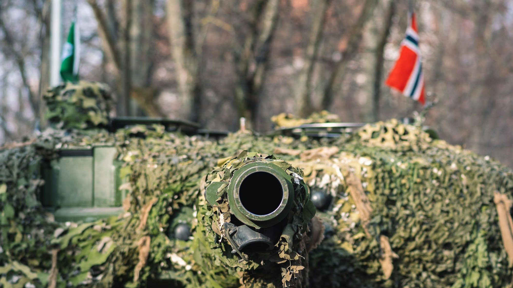 Panzerkampfwagen der norwegischen Armee mit Kanone und Tarnanstrich.