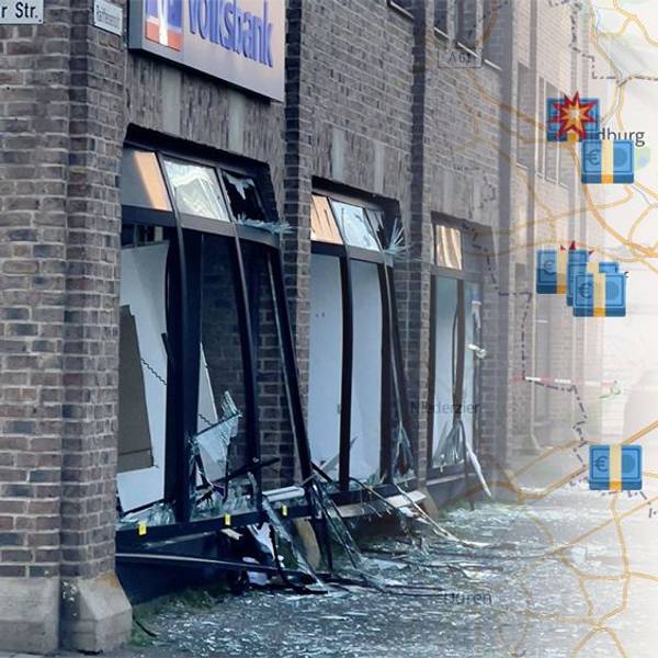 Wie gewaltig die Sprengkraft sein kann, zeigt sich beim Blick auf das Trümmerfeld an der Volksbank-Filiale in der Erftstädter Raiffeisenstraße im September 2023.