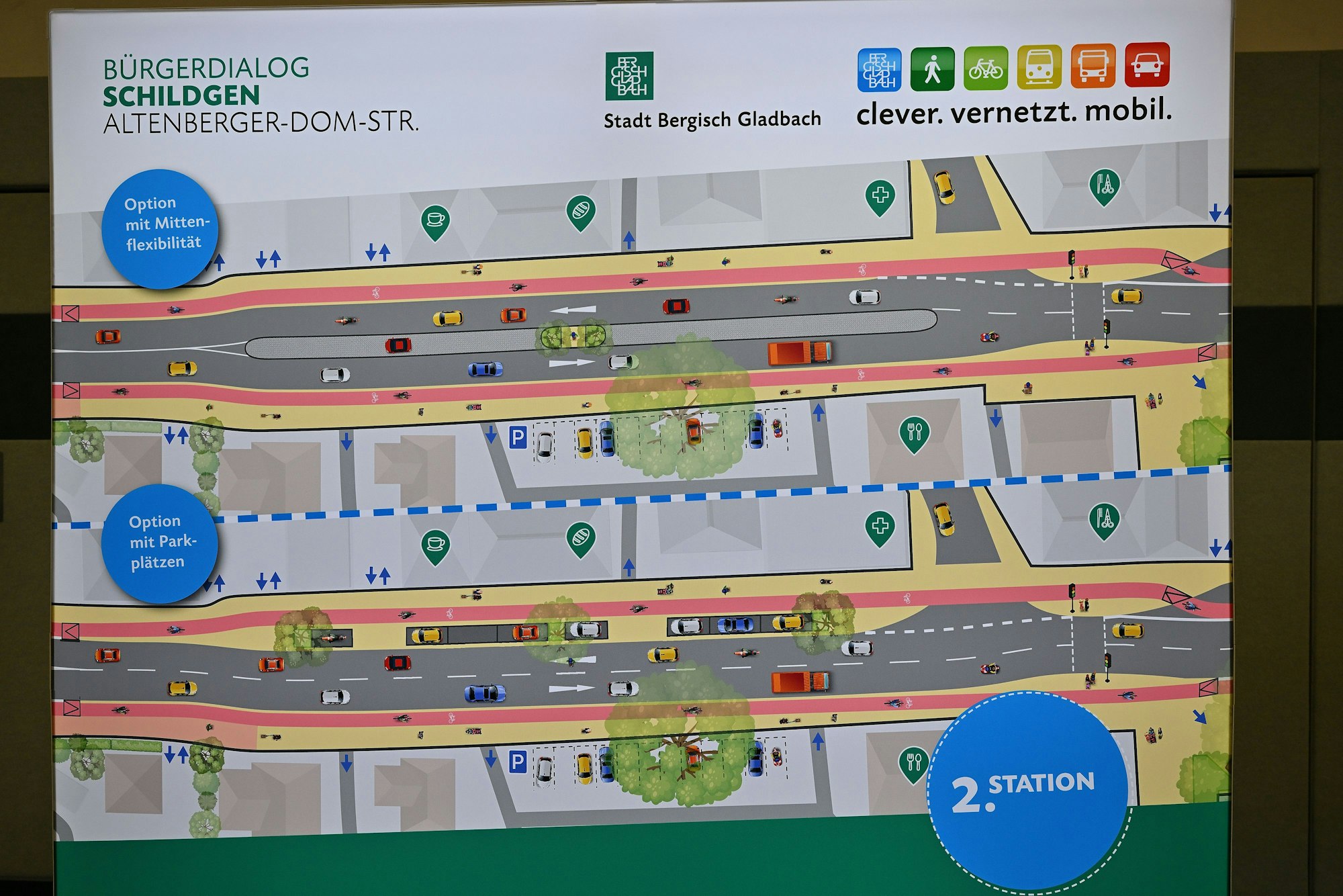 Die Planung beider Optionen sind auf einer 2D-Tafel abgebildet.