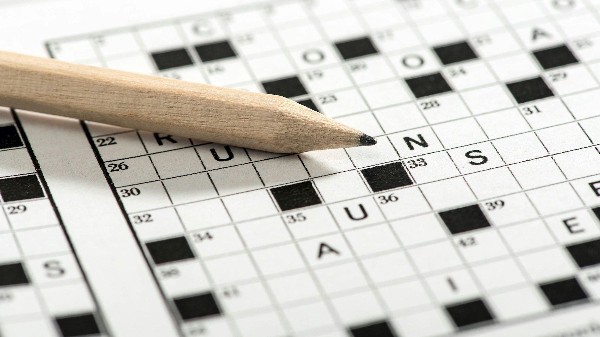 Ein Kreuzworträtsel mit einem Bleistift