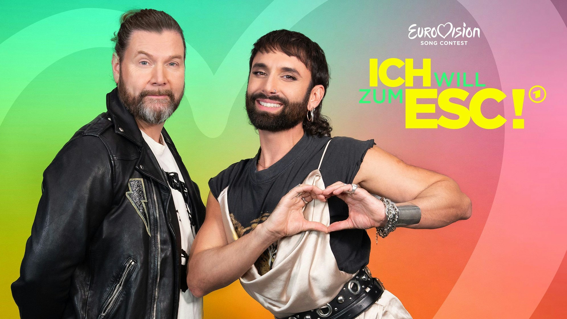 Rea Garvey (l) und Conchita Wurst in der Kulisse der sechsteiligen Docutainment-Serie „Ich will zum ESC!“.
