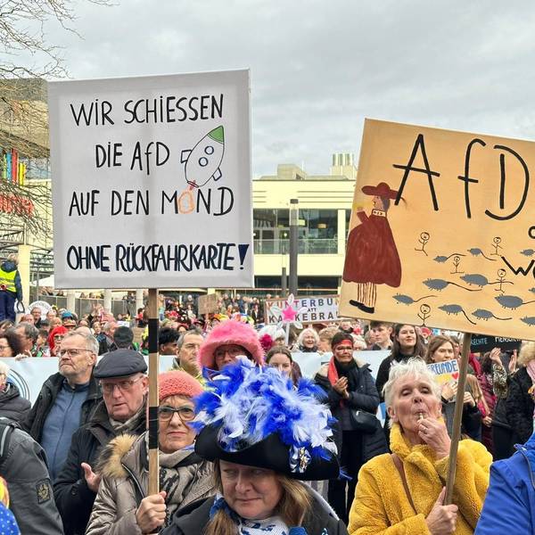 Viele kostümierte jecke waren unter den knapp 2000 Demonstrierenden vor dem Sankt Augustiner Rathaus.